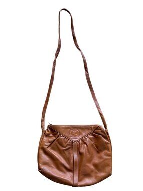 Vintage Courreges Paris Women's Crossbody Bag Brown Leather Embossed Logo Purse